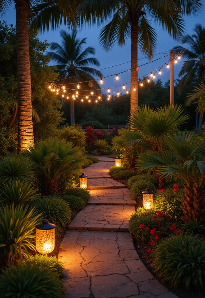 24 Tropical Landscaping Ideas for Your Home Garden - 11. Outdoor Lighting