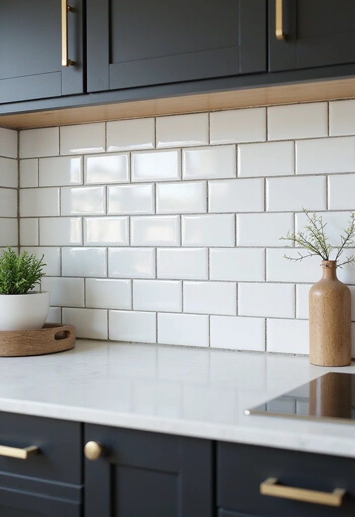 21 Backsplash Ideas for Dark Cabinets - 1. Glossy White Subway Tiles