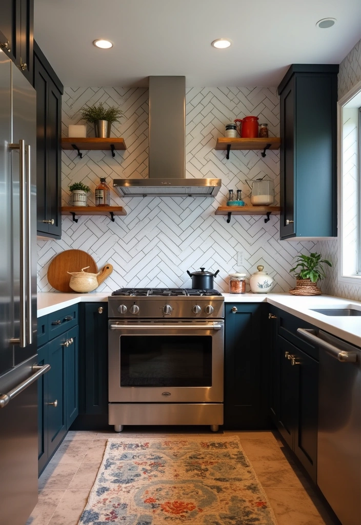 21 Backsplash Ideas for Dark Cabinets - 10. Subway Tiles with a Twist
