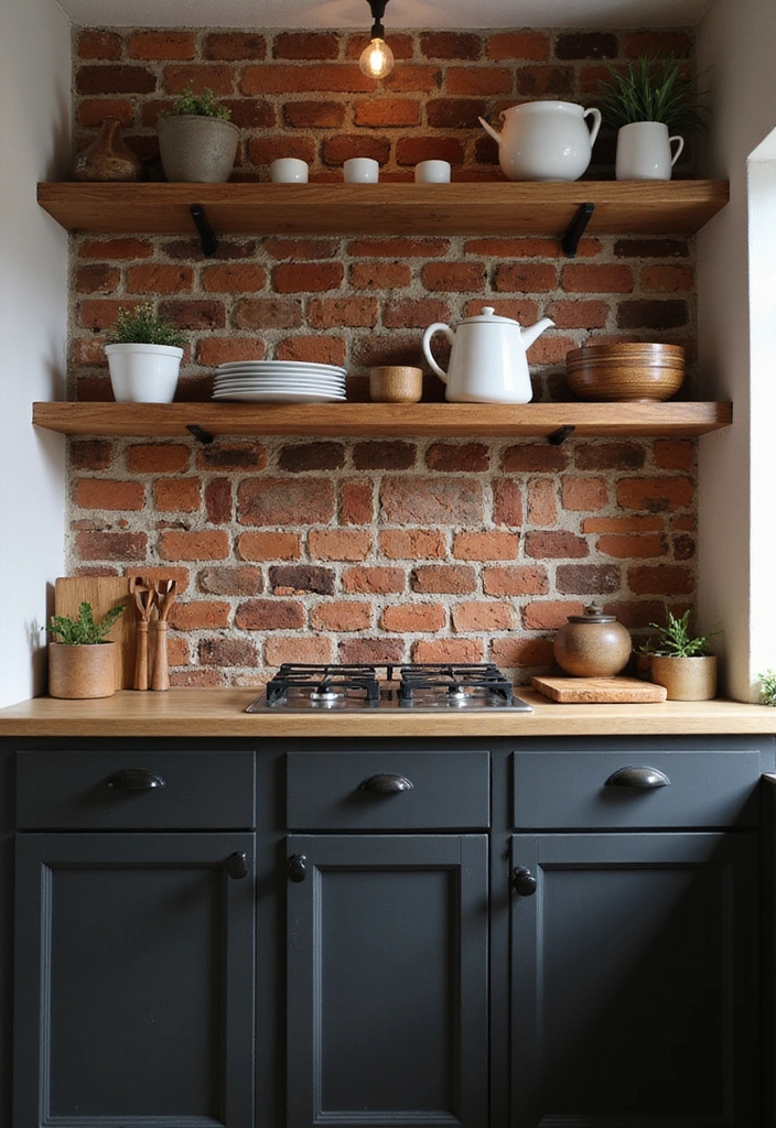 21 Backsplash Ideas for Dark Cabinets - 13. Rustic Brick