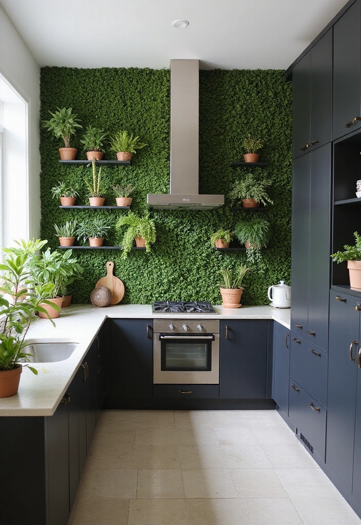 21 Backsplash Ideas for Dark Cabinets - 19. Succulent Wall Backsplash