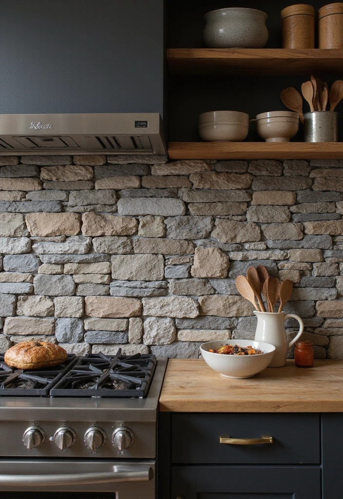 21 Backsplash Ideas for Dark Cabinets - 2. Textured Stone Tiles