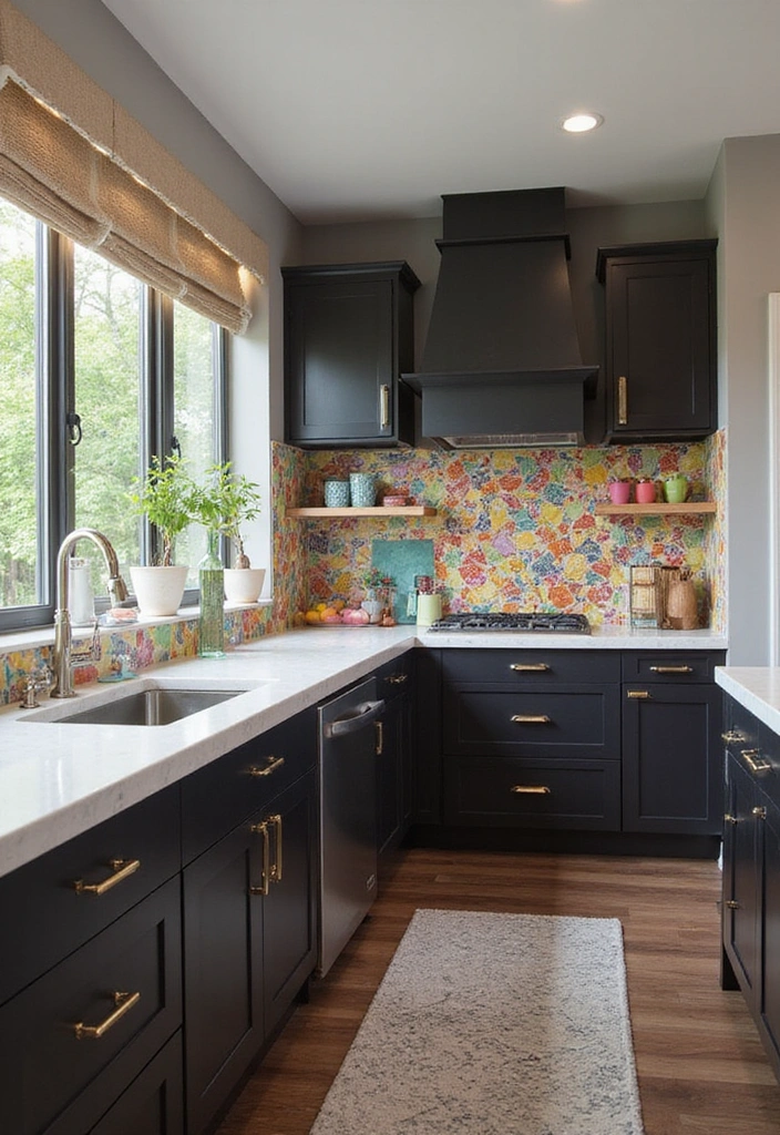 21 Backsplash Ideas for Dark Cabinets - 20. Colorful Tile Inserts