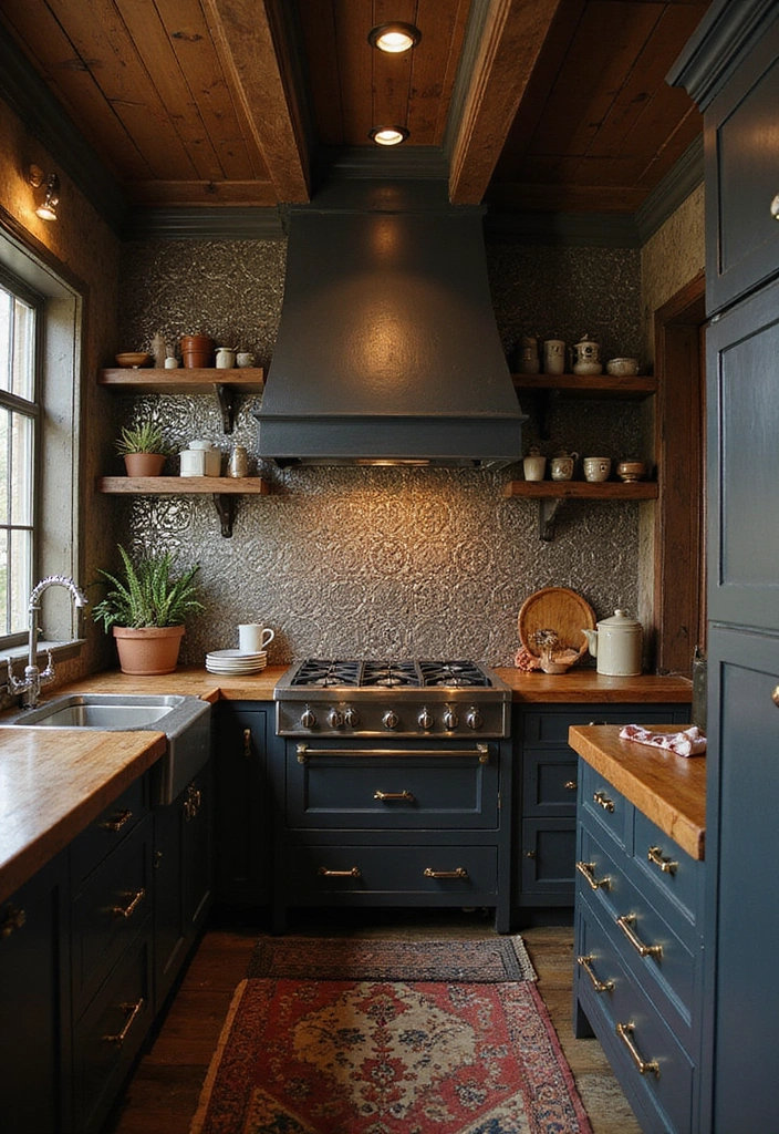 21 Backsplash Ideas for Dark Cabinets - 7. Vintage Tin Tiles