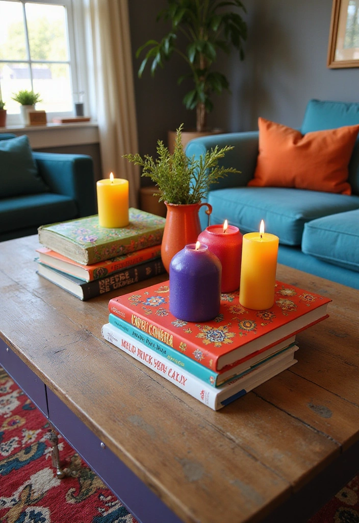 21 Coffee Table Decor Ideas for a Bohemian Home - 5. Play with Color