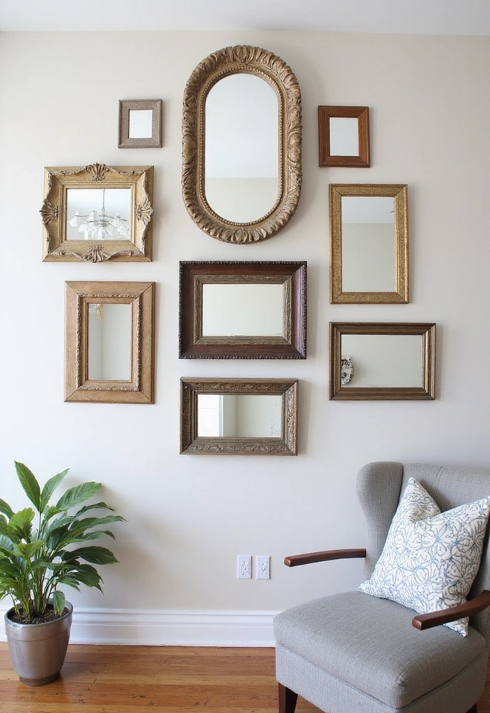 21 Mirror Wall Design Ideas - 6. Framed Mirror Clusters