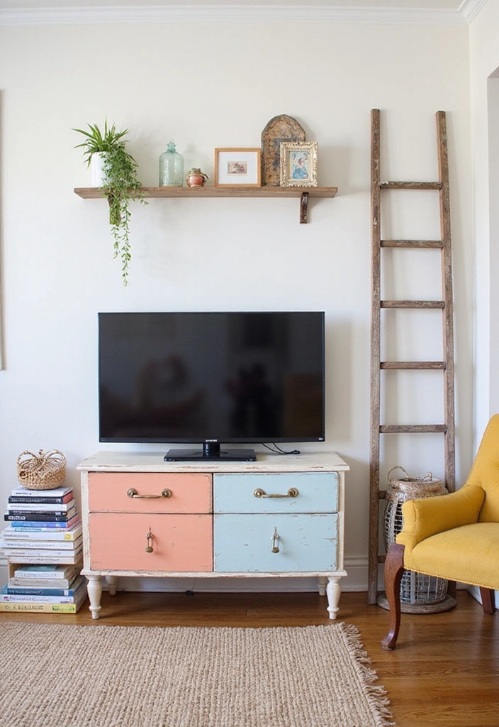 21 Modern Bohemian Living Room Ideas - 17. Upcycled Furnishings