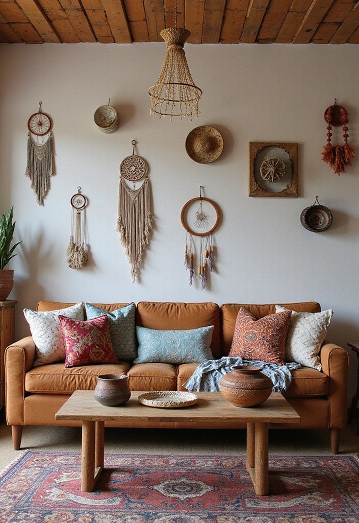 21 Modern Bohemian Living Room Ideas - 18. Boho-Chic Accessories