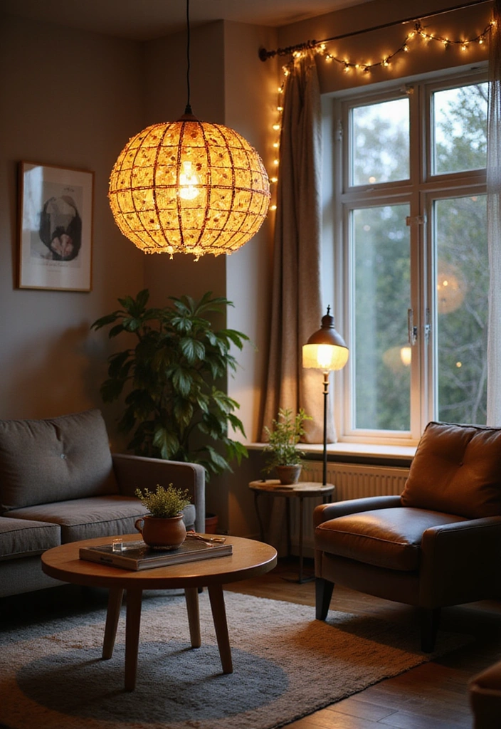 21 Modern Bohemian Living Room Ideas - 7. Statement Lighting