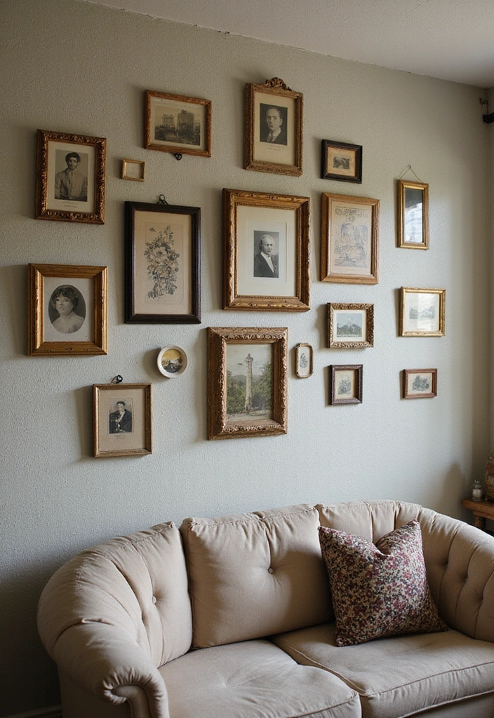 21 Picture Wall Ideas for Living Room - 11. Vintage Collection