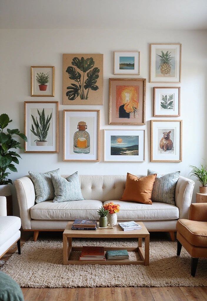 21 Picture Wall Ideas for Living Room - 12. Art from Local Artists