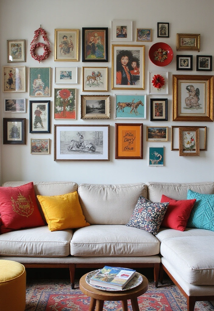 21 Picture Wall Ideas for Living Room - 17. Artistic Collage