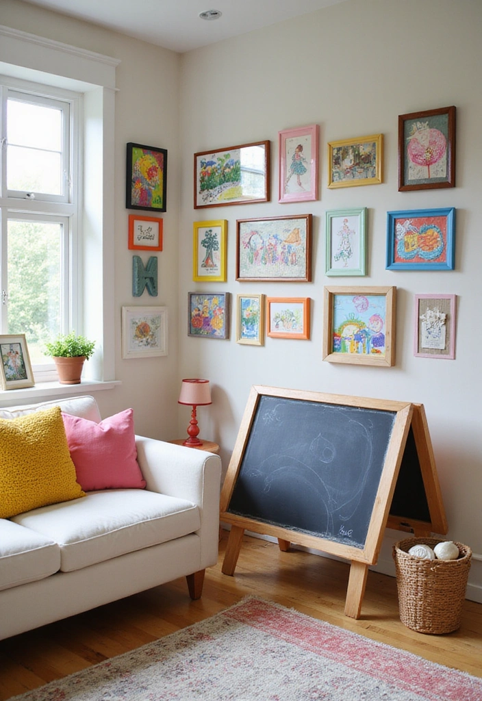 21 Picture Wall Ideas for Living Room - 18. Colorful Kids' Corner