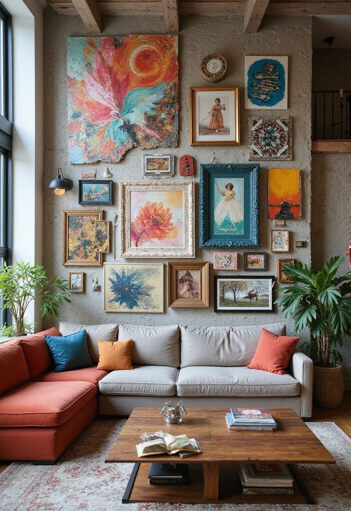 21 Picture Wall Ideas for Living Room - 19. Mixed Media Wall
