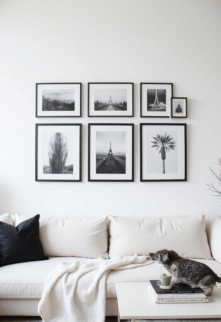 21 Picture Wall Ideas for Living Room - 2. Minimalist Black and White