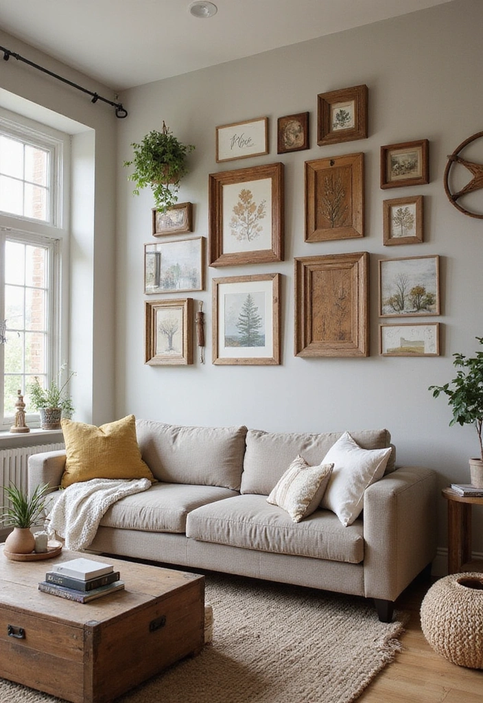 21 Picture Wall Ideas for Living Room - 20. Rustic Charm