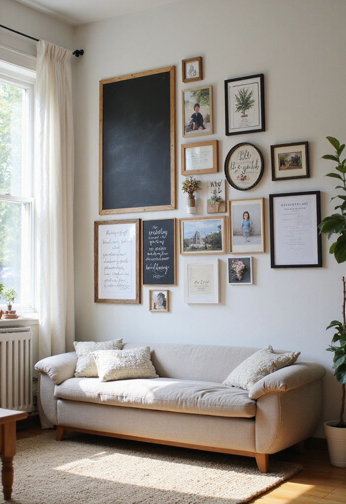 21 Picture Wall Ideas for Living Room - 21. Interactive Gallery Wall