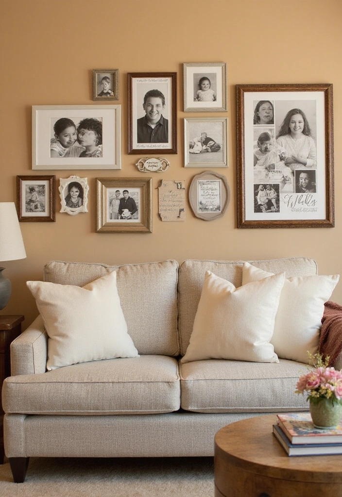 21 Picture Wall Ideas for Living Room - 4. Family Photo Timeline