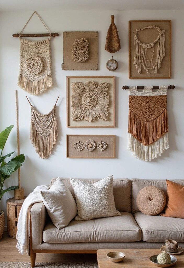 21 Picture Wall Ideas for Living Room - 5. Art and Textures