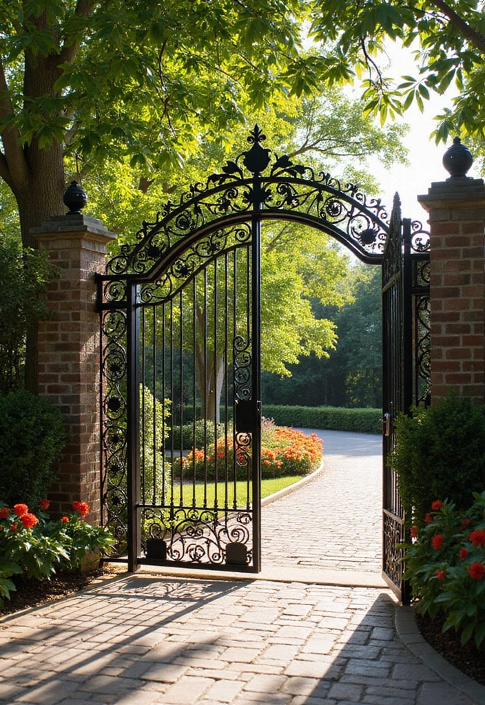 28 Driveway Landscaping Ideas for a Tropical Garden Design - 15. Elegant Driveway Gates