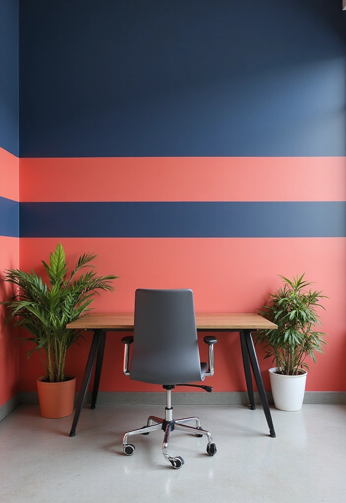 22 Accent Wall Ideas for Offices - 1. Bold Painted Stripes