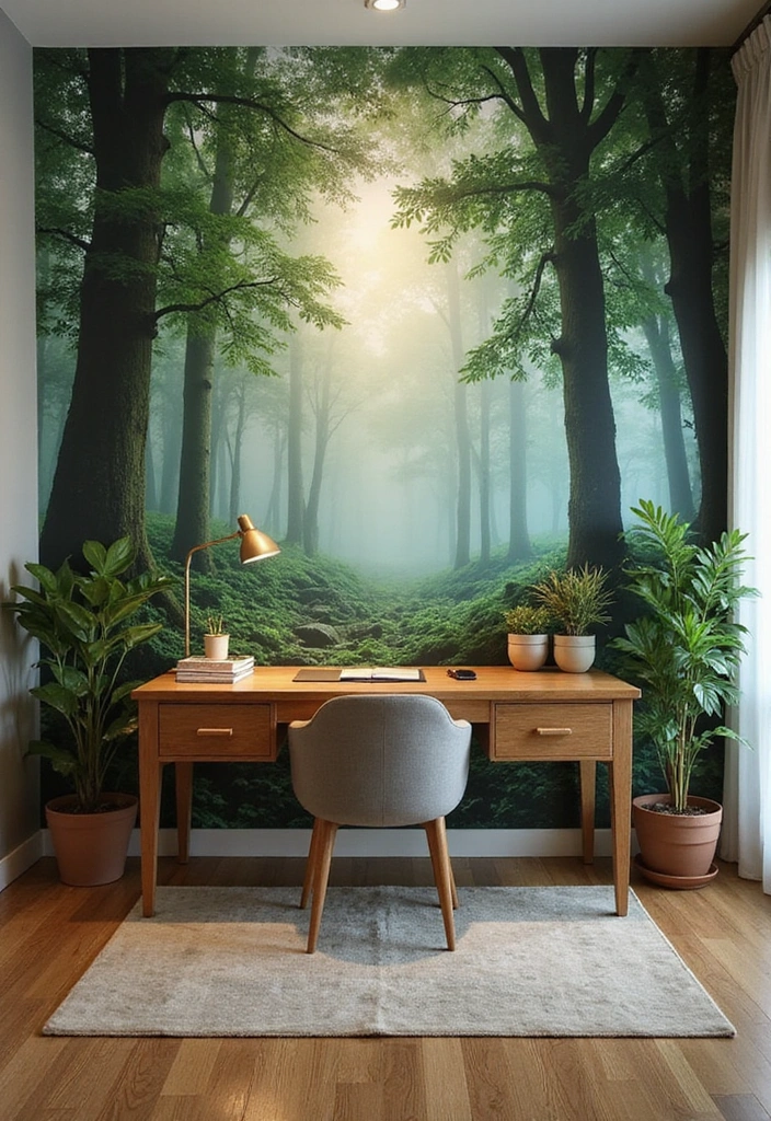 22 Accent Wall Ideas for Offices - 11. Nature-Inspired Mural