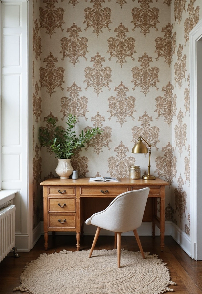 22 Accent Wall Ideas for Offices - 13. Vintage Charm with Wallpaper