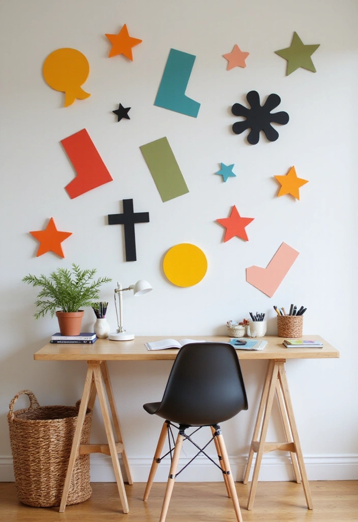 22 Accent Wall Ideas for Offices - 17. Colorful Shapes and Silhouettes