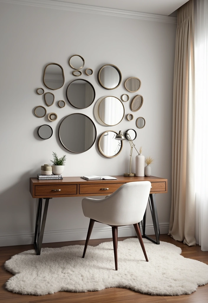 22 Accent Wall Ideas for Offices - 19. Creative Use of Mirrors