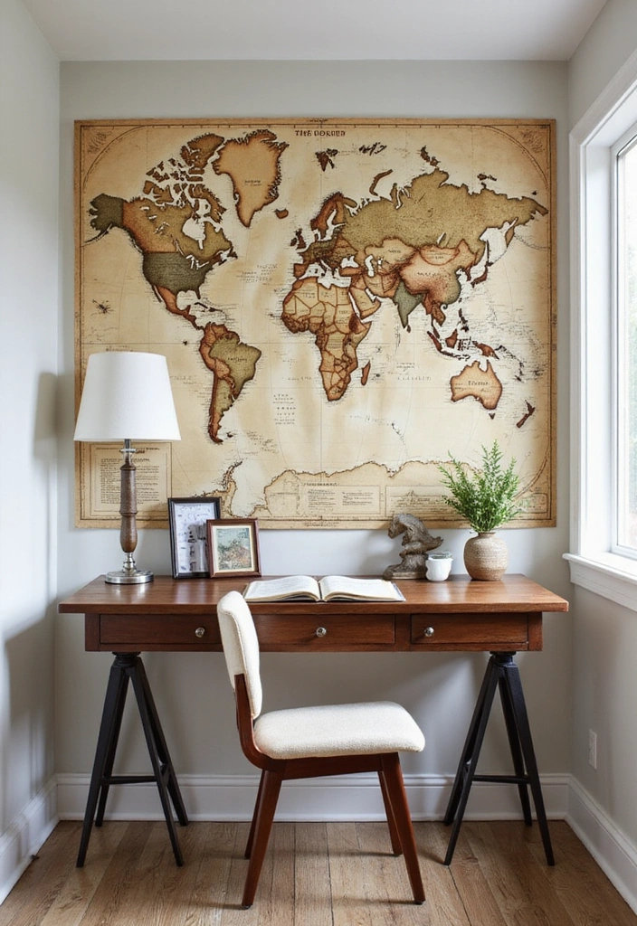 22 Accent Wall Ideas for Offices - 22. Vintage Map Wall