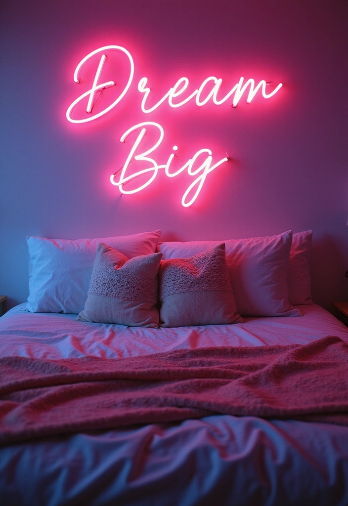22 Baddie Bedroom Decor Ideas - 4. Neon Sign Accents