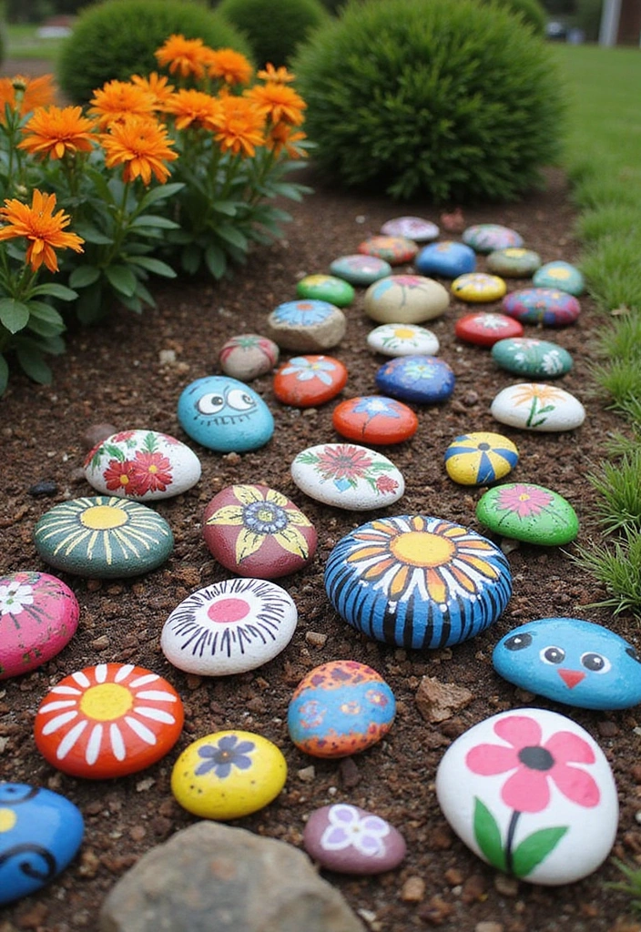 22 Front Yard Landscaping Ideas with Rocks - 11. Rock Art Installations