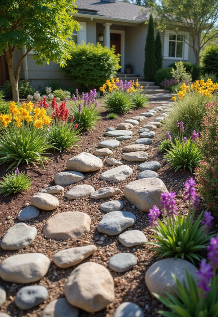 22 Front Yard Landscaping Ideas with Rocks - 16. Rock and Plant Pairings