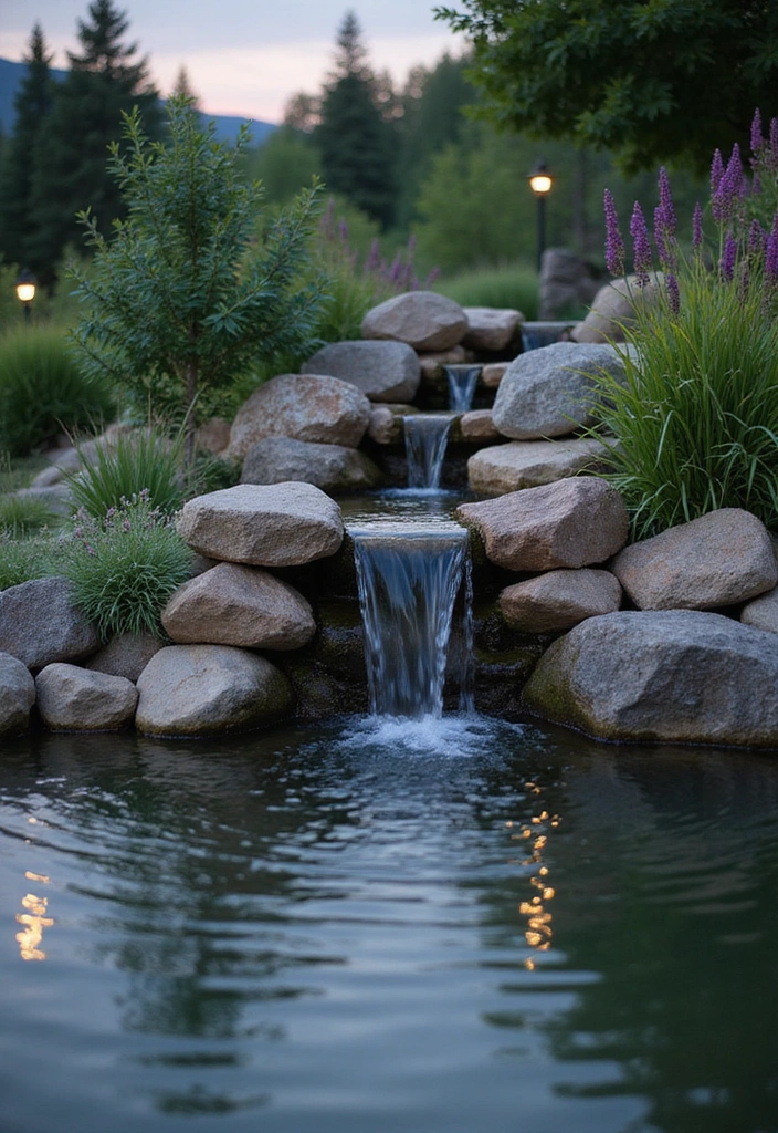 22 Front Yard Landscaping Ideas with Rocks - 18. Rock and Water Display