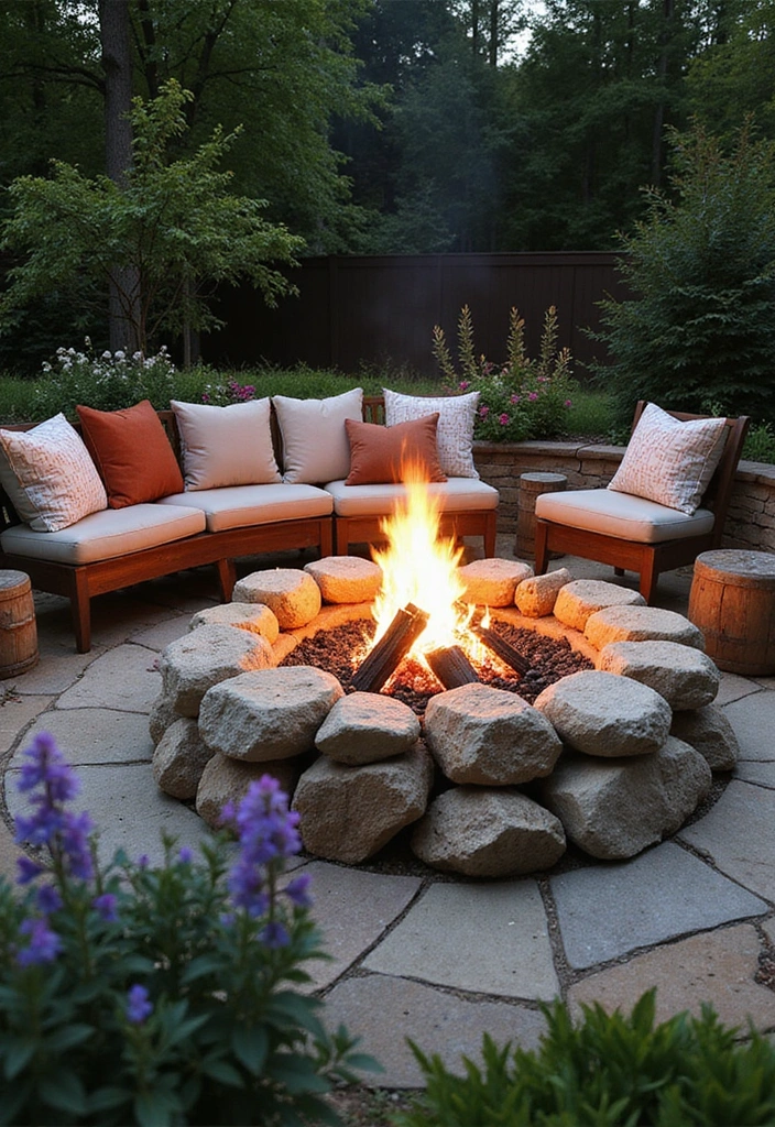22 Front Yard Landscaping Ideas with Rocks - 4. Fire Pit with Rock Surround