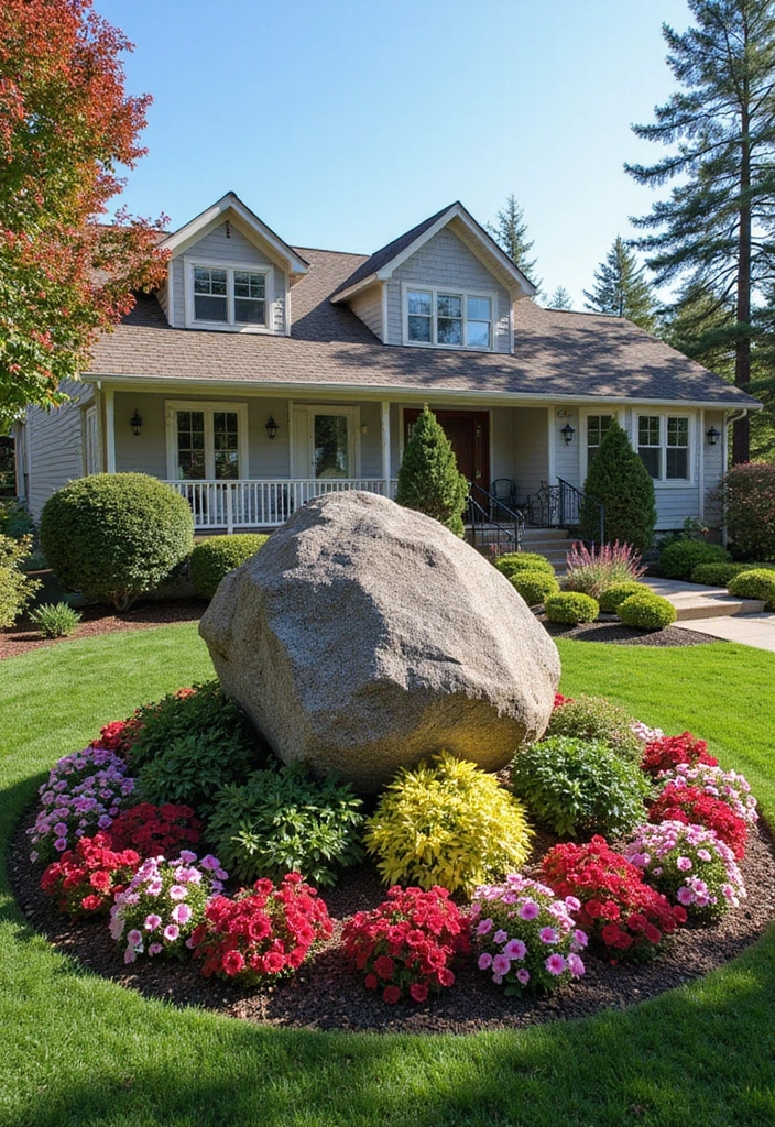 22 Front Yard Landscaping Ideas with Rocks - 6. Boulder Accents