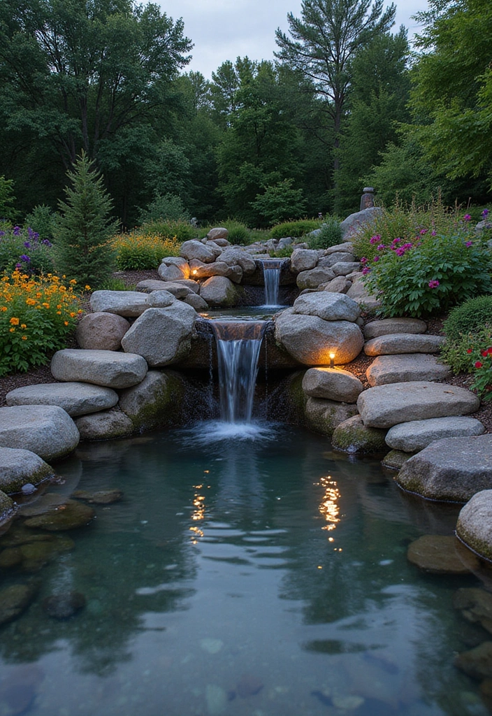 22 Front Yard Landscaping Ideas with Rocks - 9. Rock Water Features