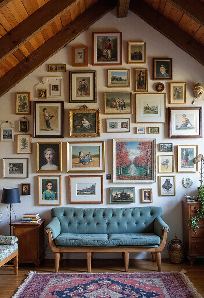 22 Small Attic Room Ideas with Low Ceilings - 11. Create a Gallery Wall