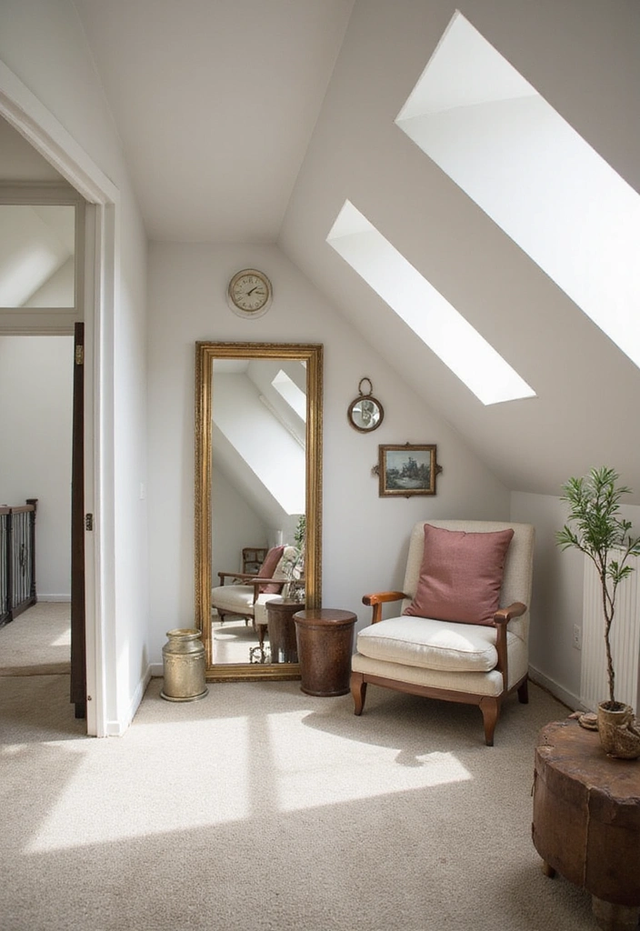 22 Small Attic Room Ideas with Low Ceilings - 16. Maximize with Mirrors