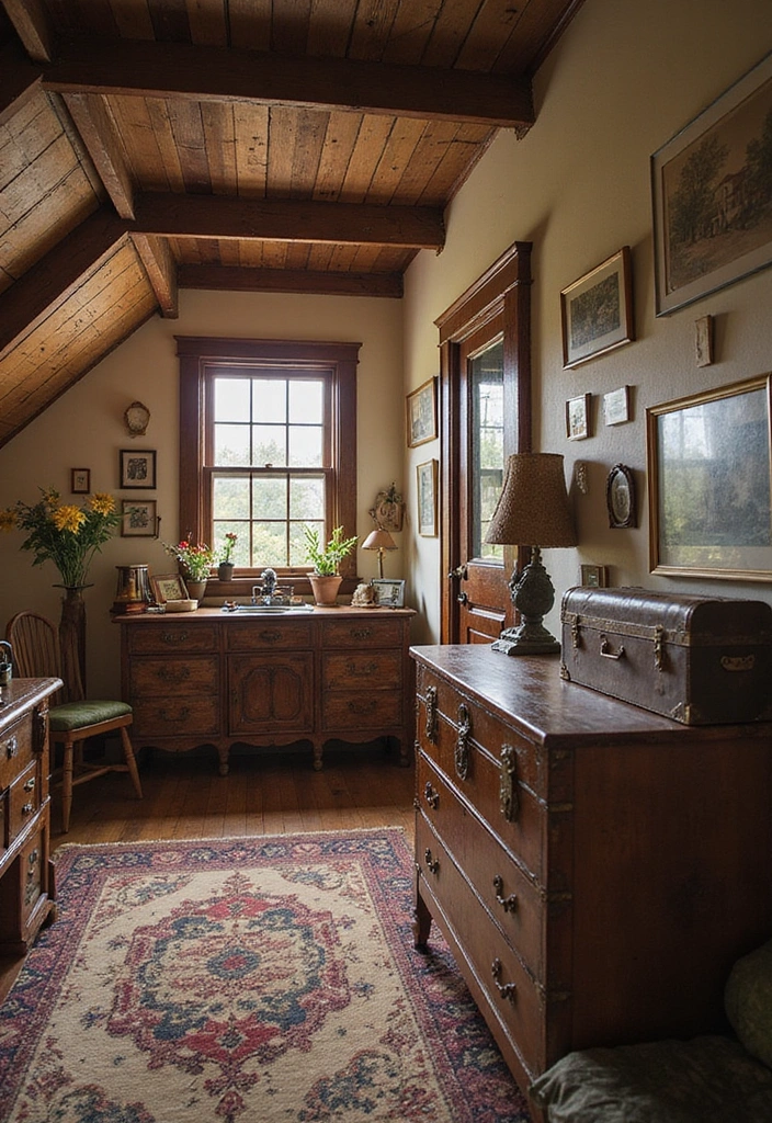 22 Small Attic Room Ideas with Low Ceilings - 17. Embrace Vintage Decor