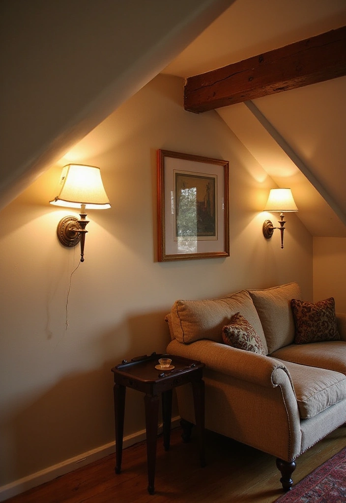 22 Small Attic Room Ideas with Low Ceilings - 20. Incorporate Wall Sconces