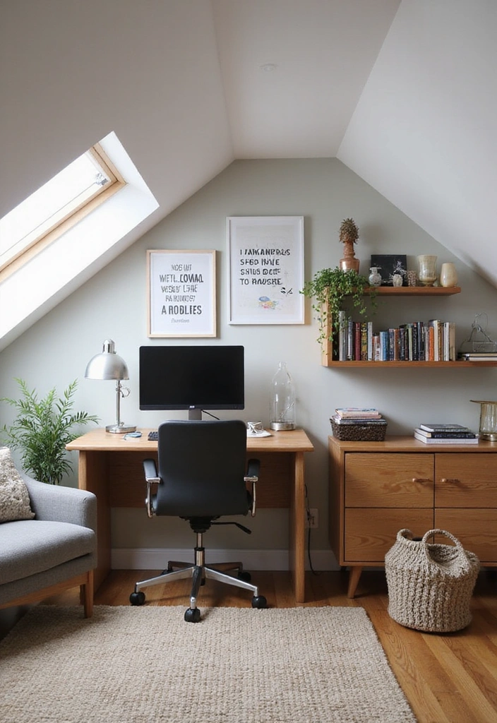 22 Small Attic Room Ideas with Low Ceilings - 22. Create a Home Office Retreat