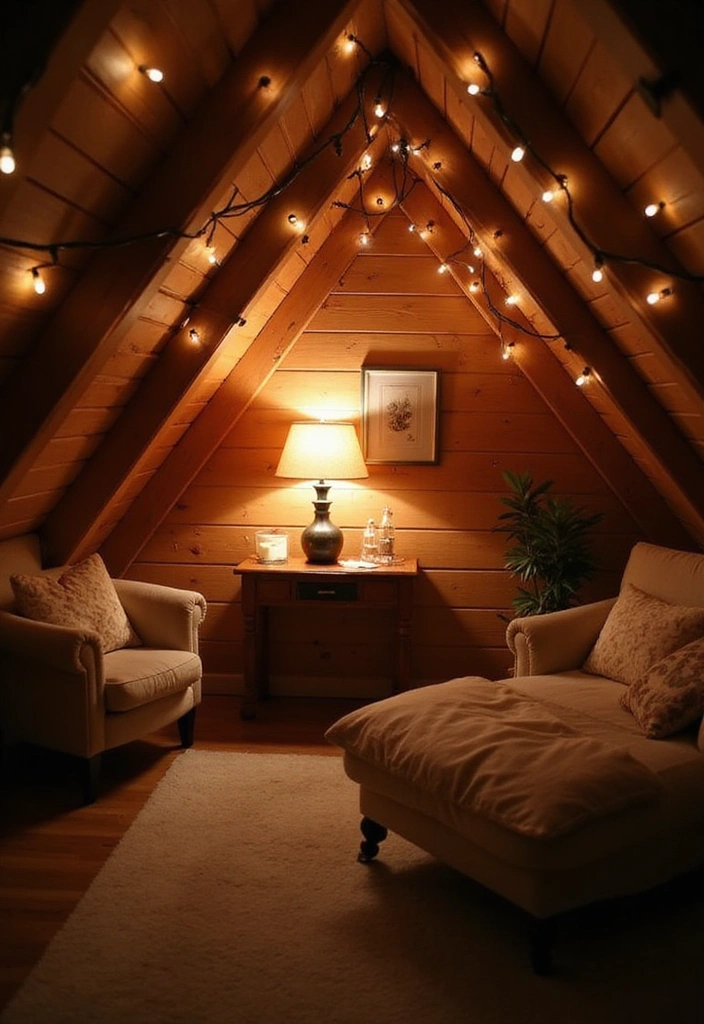 22 Small Attic Room Ideas with Low Ceilings - 5. Use Soft Lighting to Enhance Ambiance