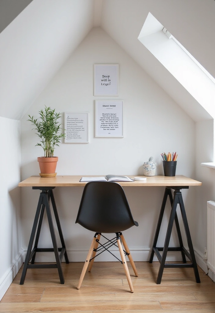 22 Small Attic Room Ideas with Low Ceilings - 6. Design a Minimalist Workspace