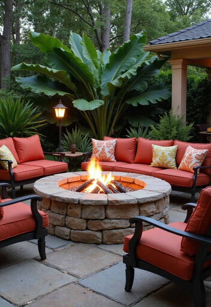 22 Tropical Landscaping Front Yard Ideas - 13. Fire Pit Gatherings
