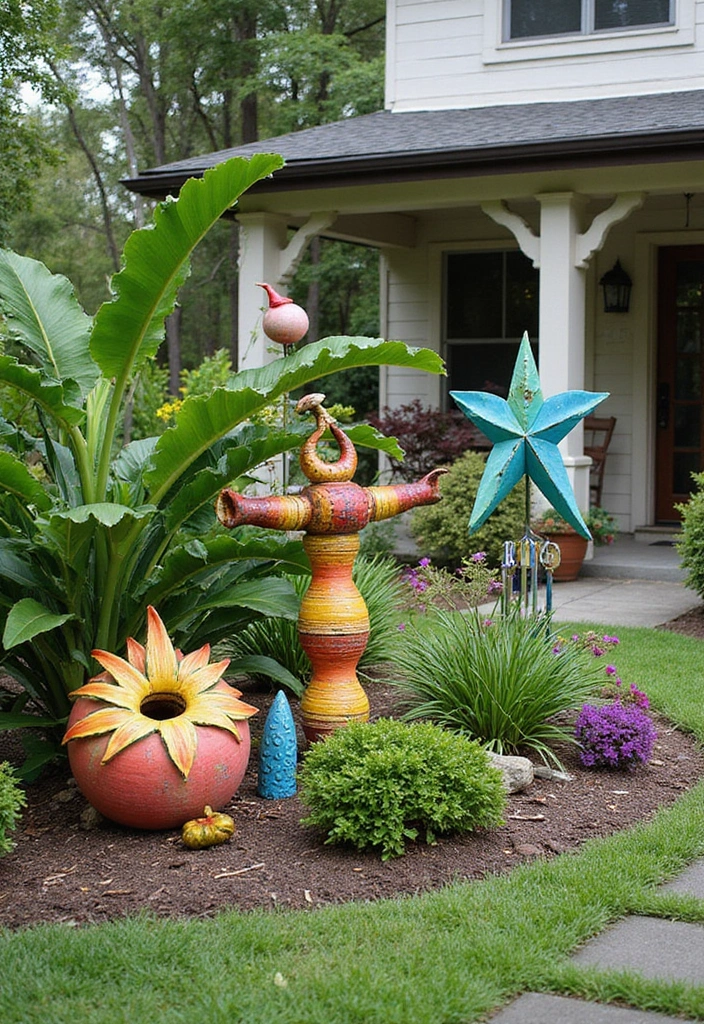 22 Tropical Landscaping Front Yard Ideas - 14. Garden Art Installations