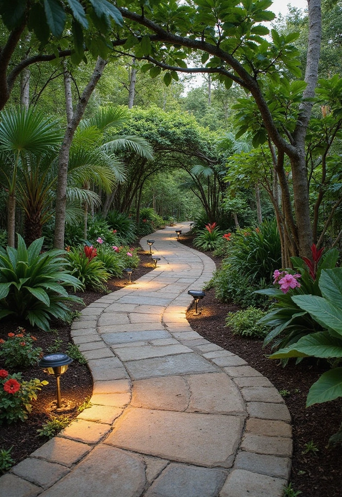 22 Tropical Landscaping Front Yard Ideas - 3. Exotic Pathways