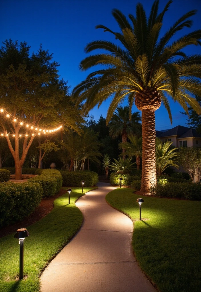 22 Tropical Landscaping Front Yard Ideas - 8. Outdoor Lighting Magic