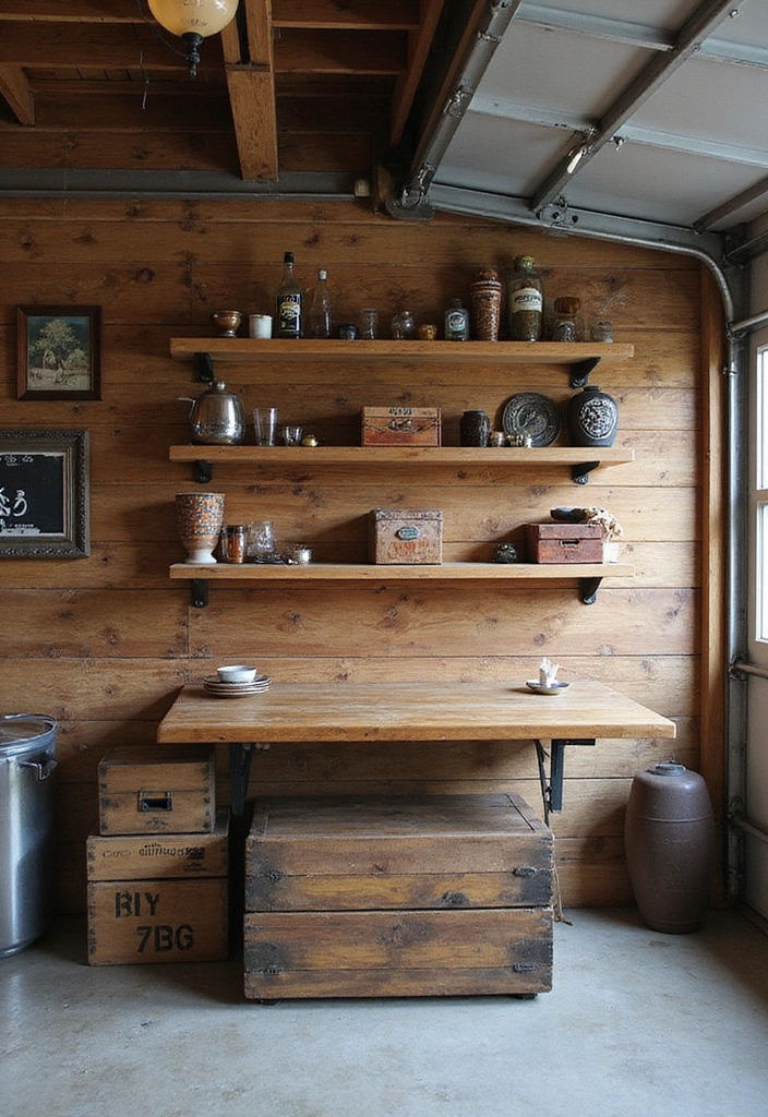 22 Vintage-Inspired Garage Man Cave Ideas - 10. Rustic Wood Accents