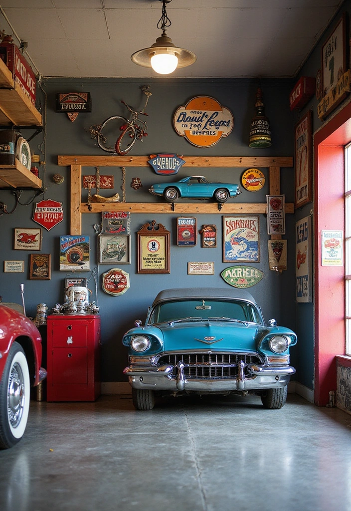 22 Vintage-Inspired Garage Man Cave Ideas - 11. Vintage Automotive Decor
